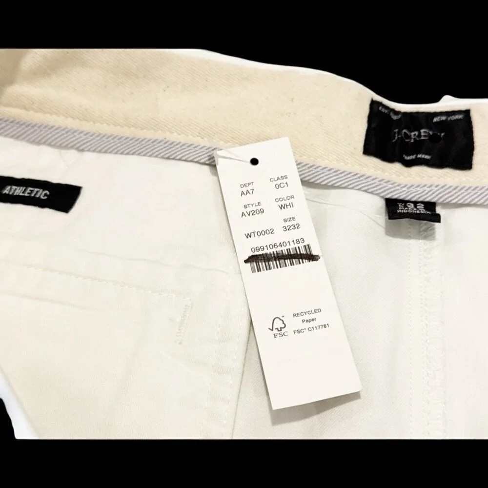 J. Crew Men's Athletic Tapered Fit Stretch Chino Pant White Size 32 x 32 NWT